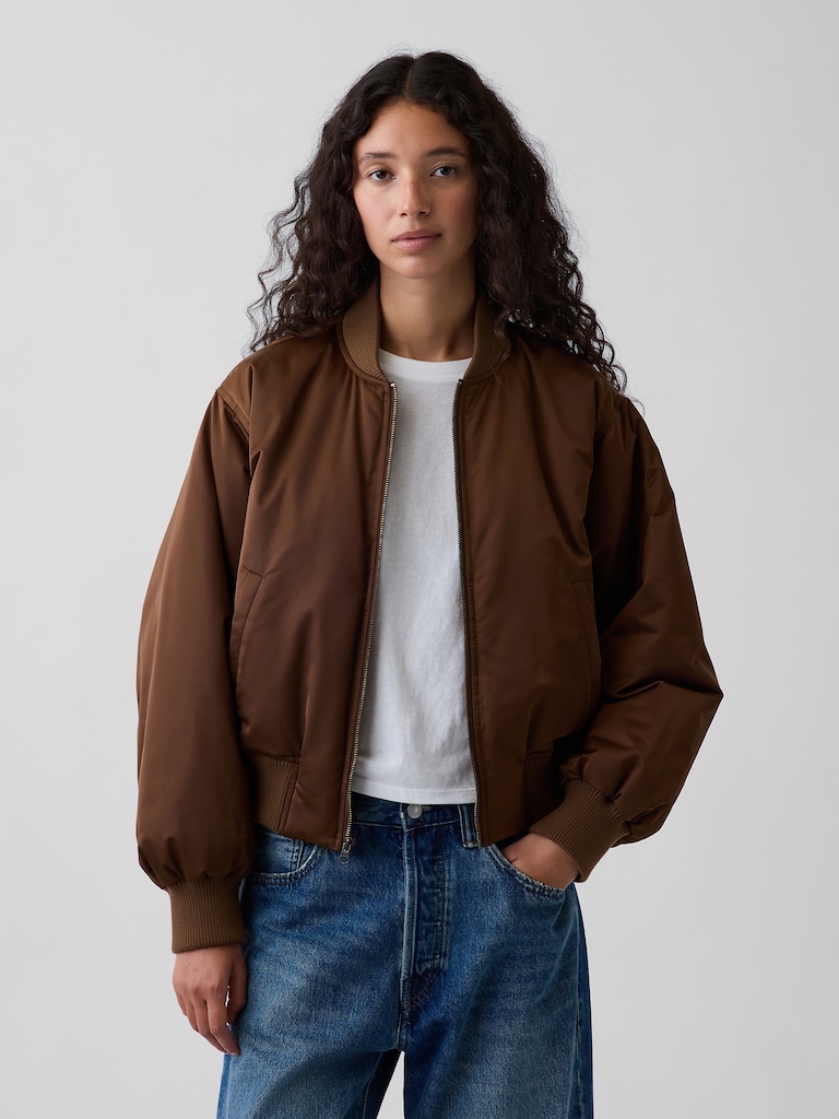 Padded Satin Bomber Jacket