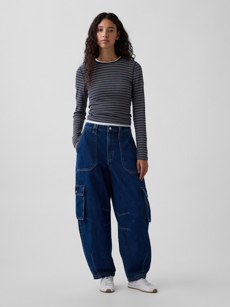 High Rise Barrel Cargo Jeans