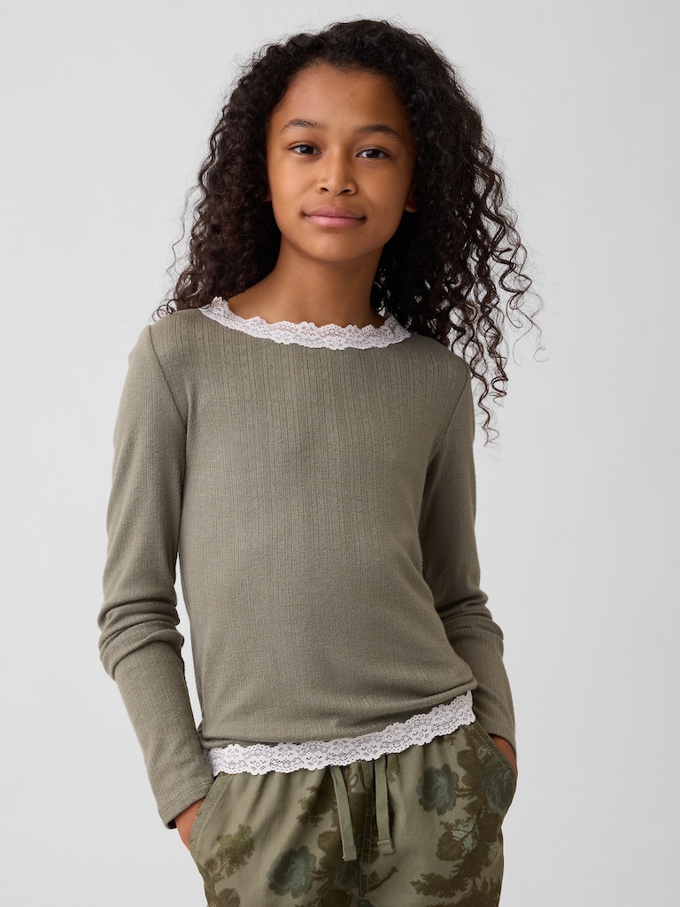 Kids Pointelle Lace-Trim Top