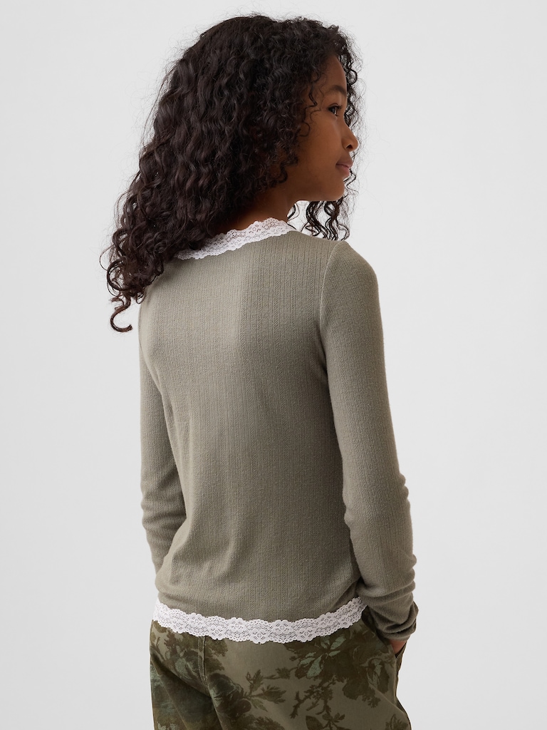 Kids Pointelle Lace-Trim Top