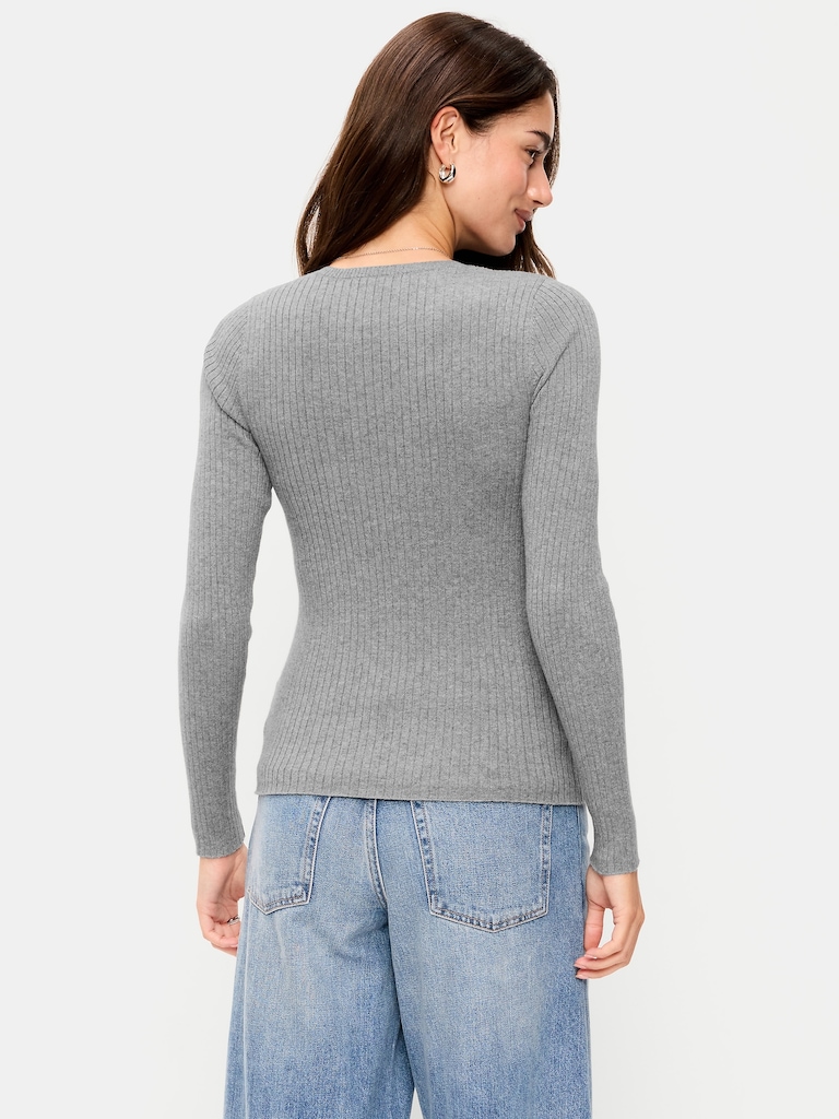 Crew-Neck Long-Sleeve Ribbed Top