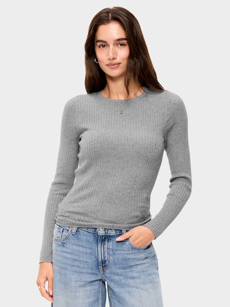 Crew-Neck Long-Sleeve Ribbed Top