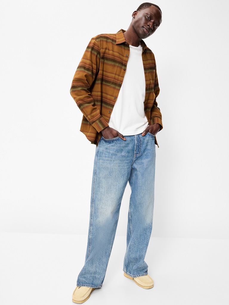 Relaxed Long-Sleeve Flannel Pocket Shirt