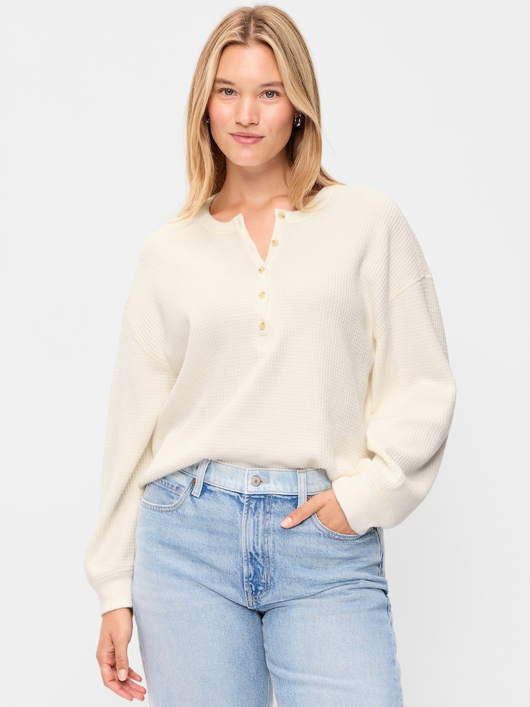 Long-Sleeve Crew-Neck Henley T-Shirt