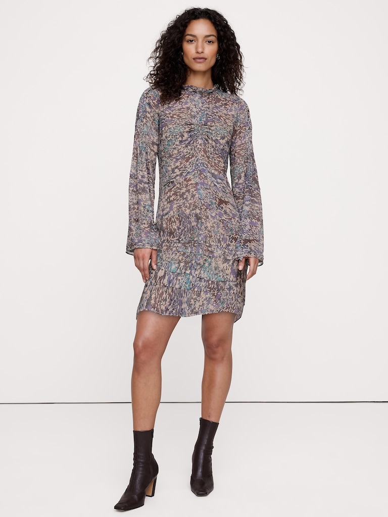 Georgette Ruffle-Neck Mini Dress