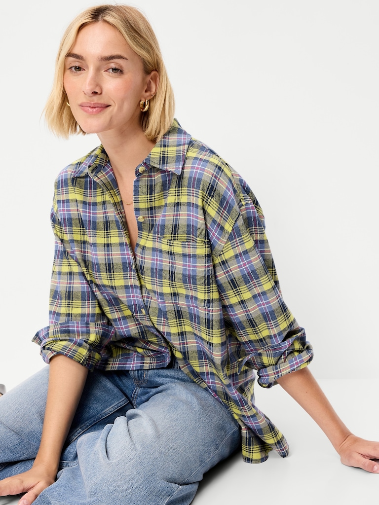 Oversized Button-Down Boyfriend Flannel Shirt