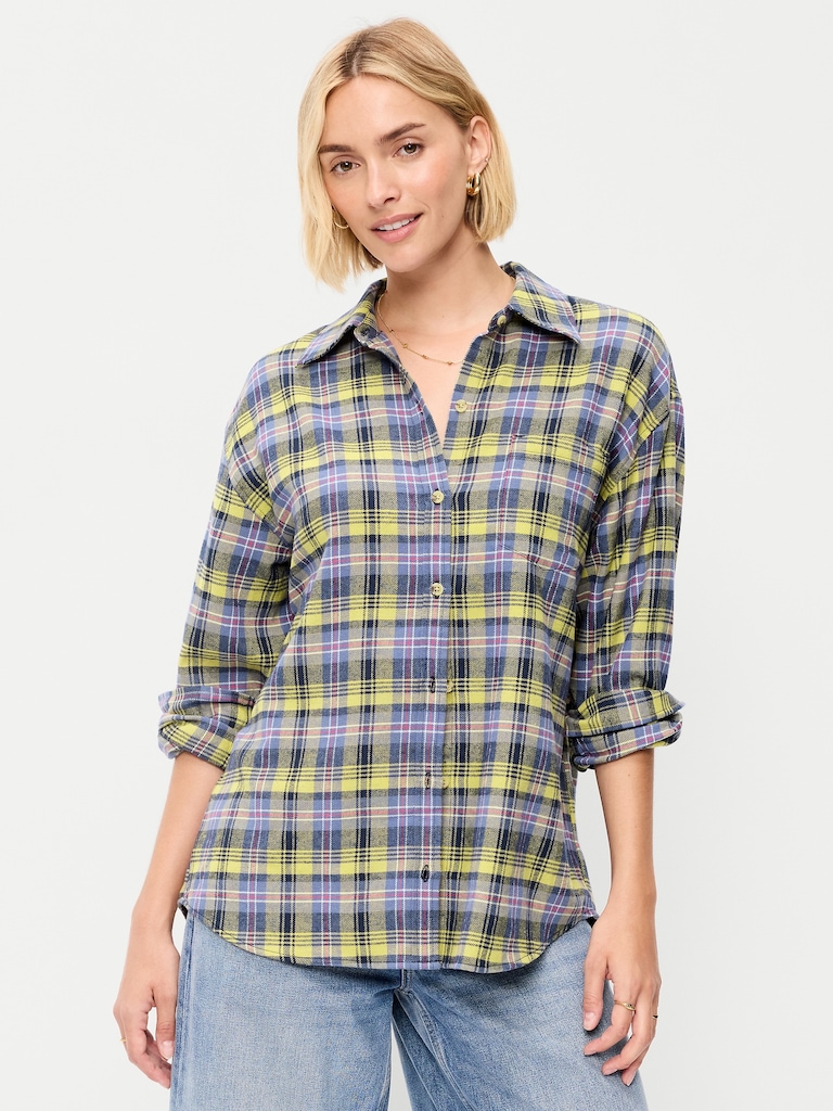 Oversized Button-Down Boyfriend Flannel Shirt