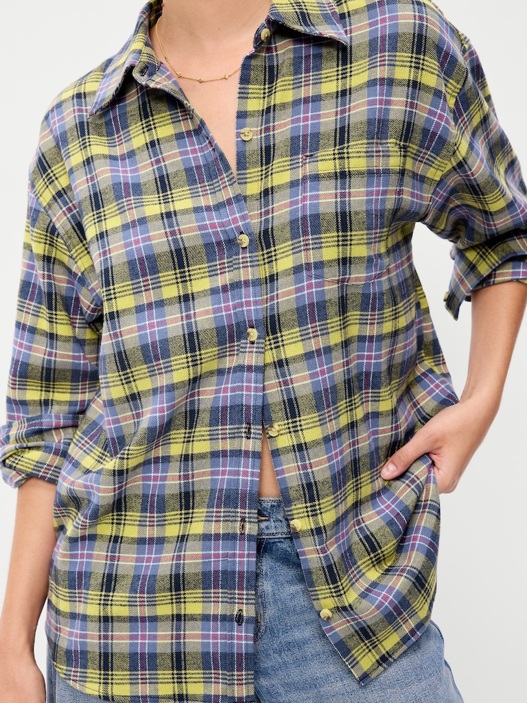 Oversized Button-Down Boyfriend Flannel Shirt