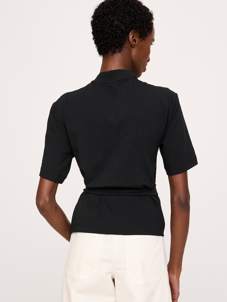 Stretch-Cotton High-Neck Top