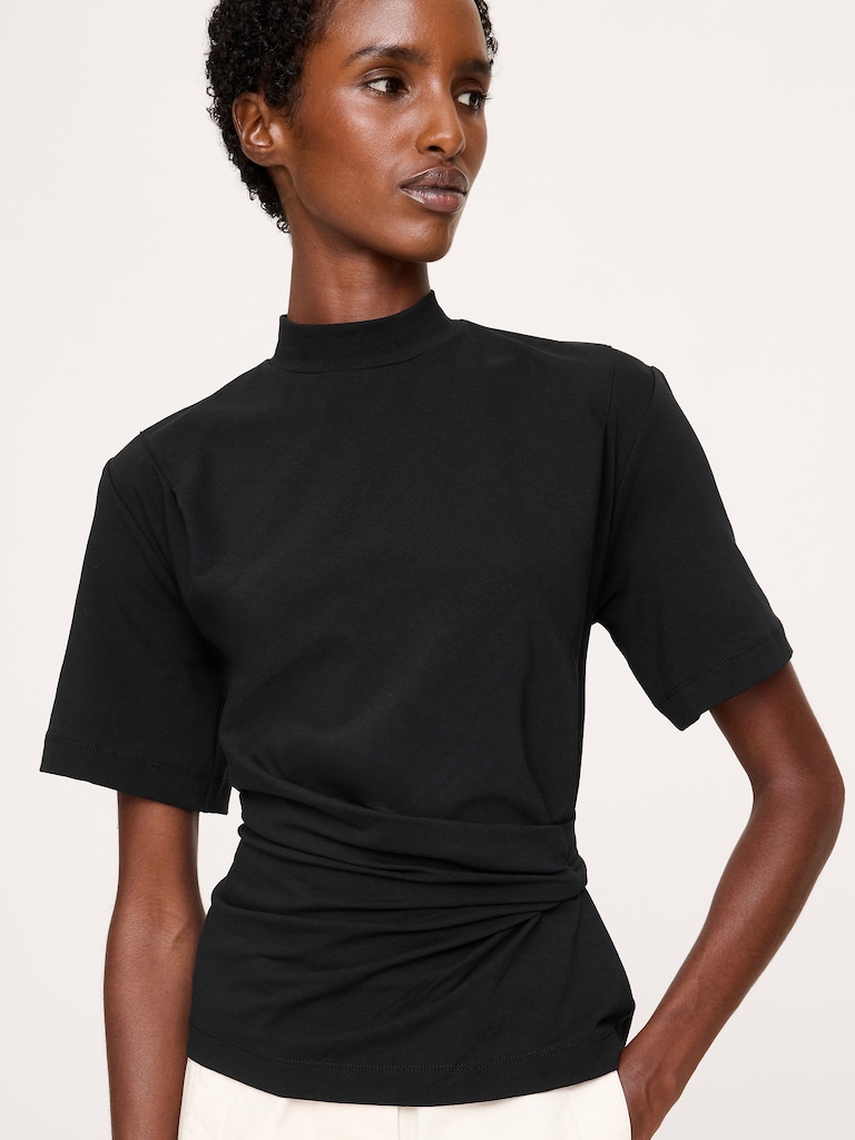 Stretch-Cotton High-Neck Top