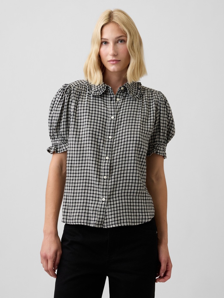 Puff Sleeve Flannel Shirt