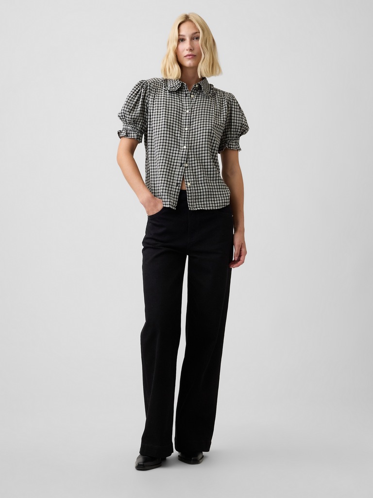 Puff Sleeve Flannel Shirt