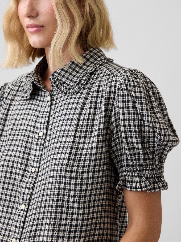 Puff Sleeve Flannel Shirt