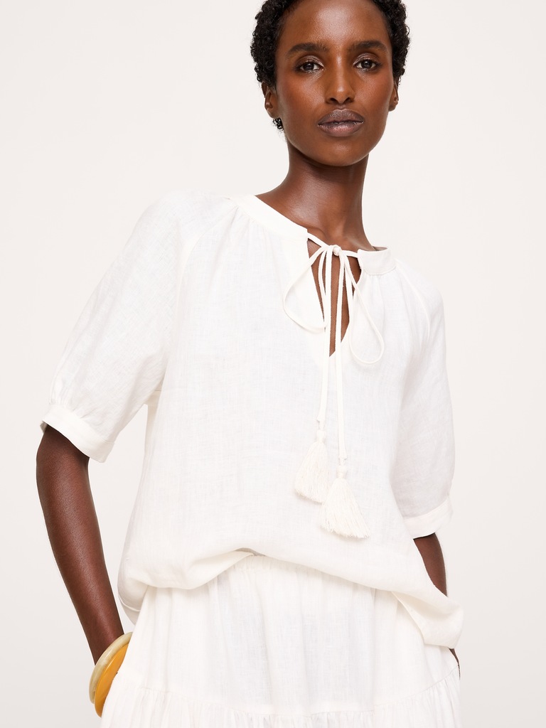 Linen Tassel-Tie Top