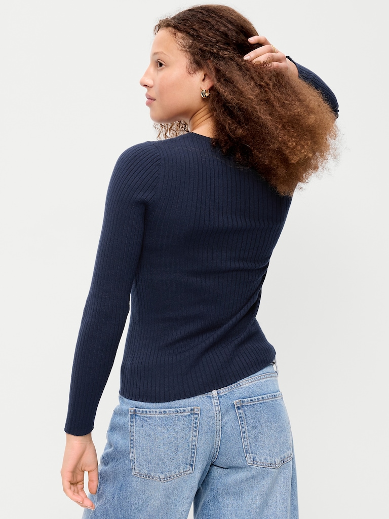 Crew-Neck Long-Sleeve Ribbed Top