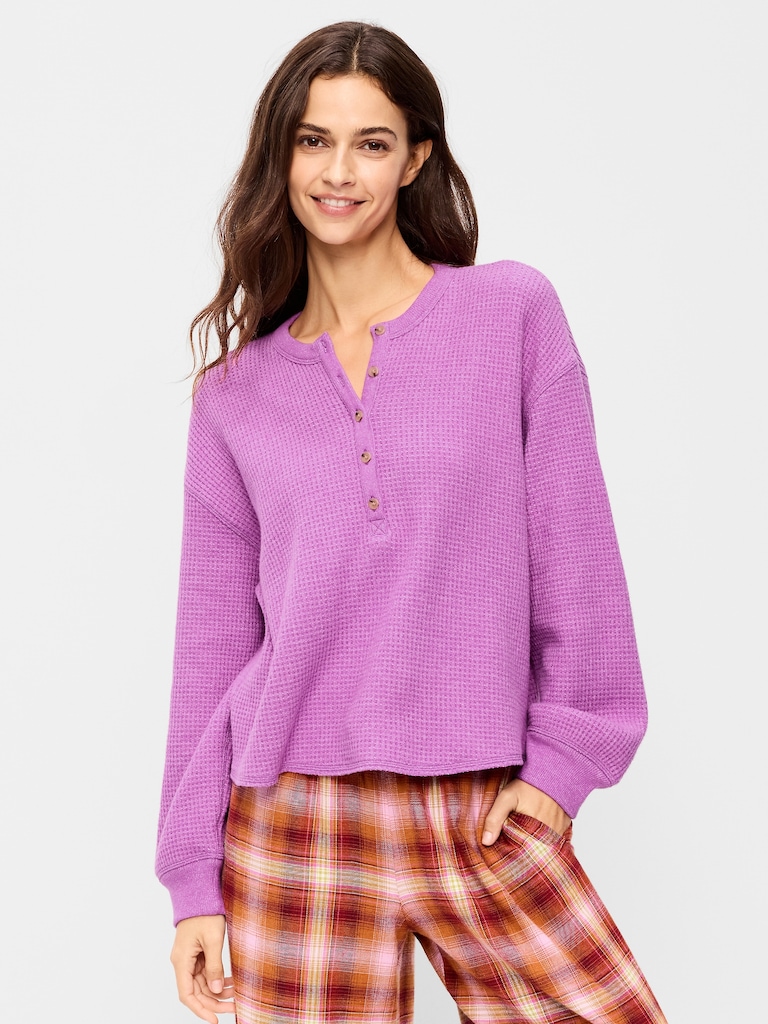 Long-Sleeve Crew-Neck Henley T-Shirt