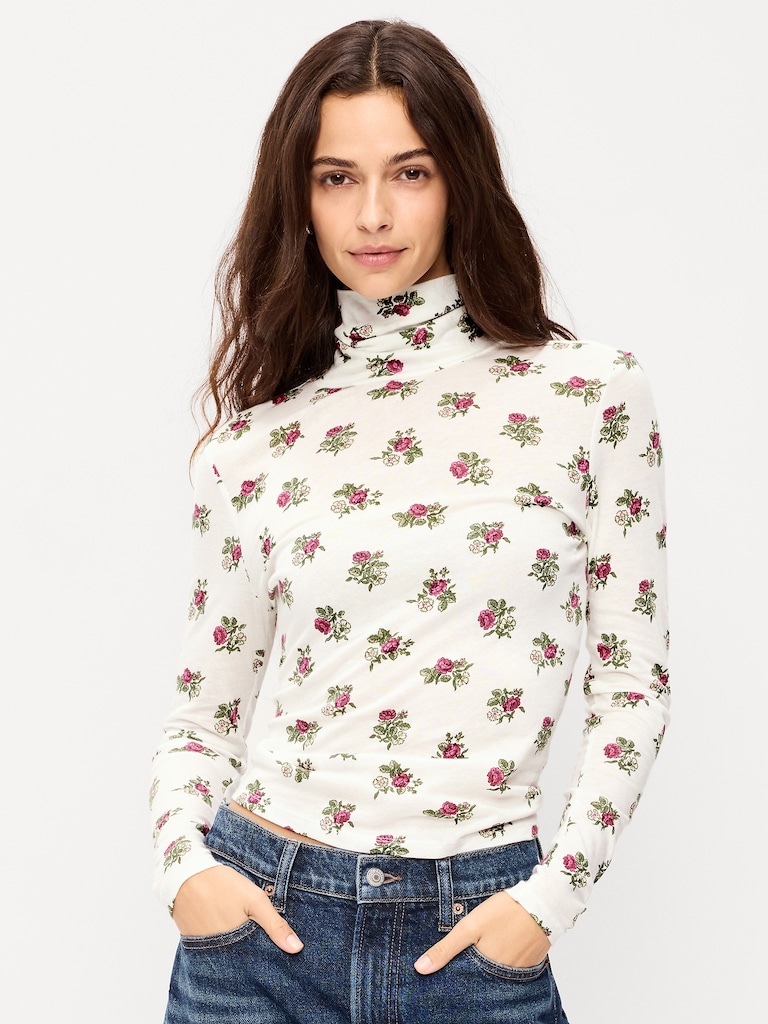 Slim-Fit Printed Turtleneck