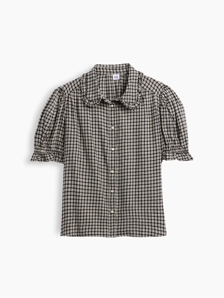 Puff Sleeve Flannel Shirt