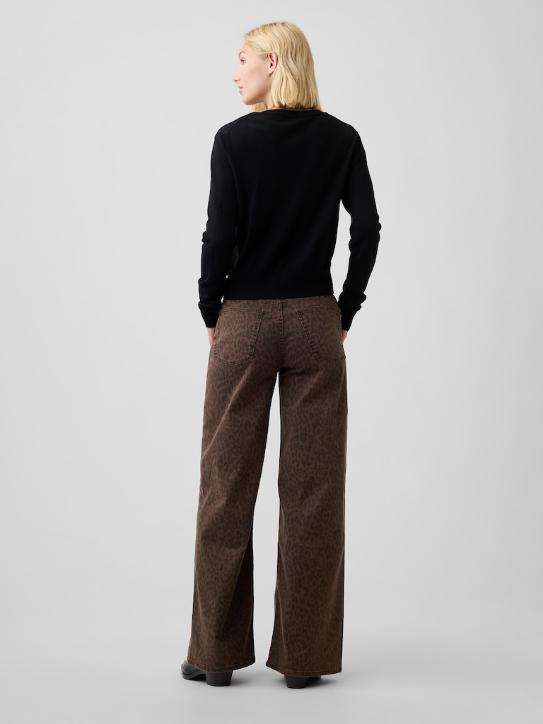 Mid Rise Print Wide-Leg Jeans