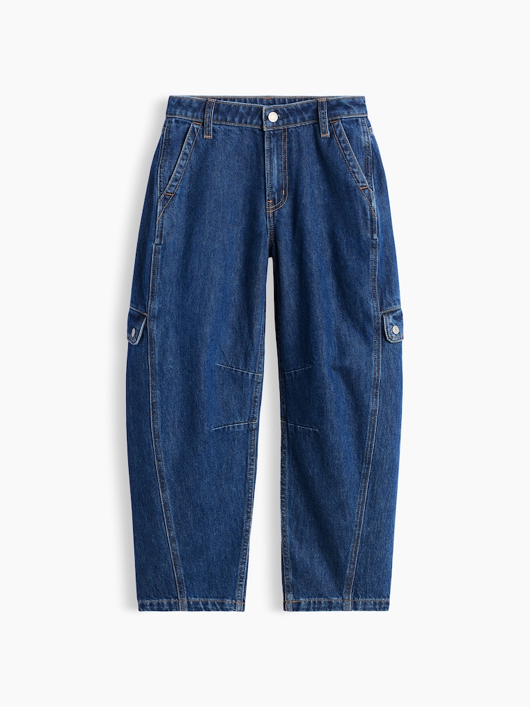 Kids High Rise Barrel Cargo Jeans