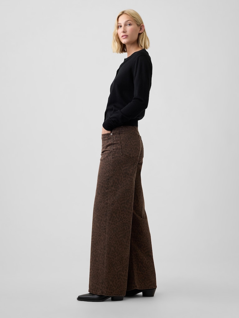 Mid Rise Print Wide-Leg Jeans