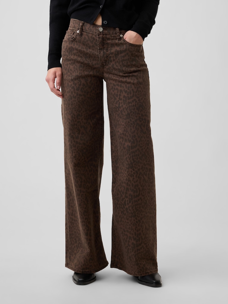 Mid Rise Print Wide-Leg Jeans