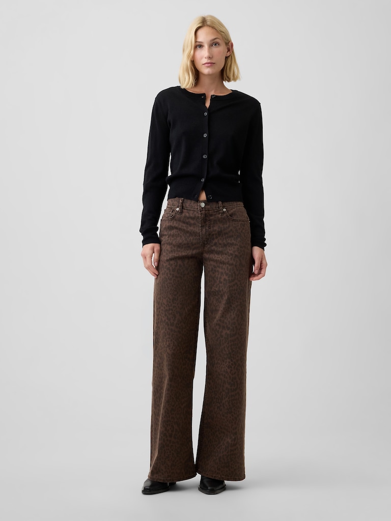 Mid Rise Print Wide-Leg Jeans