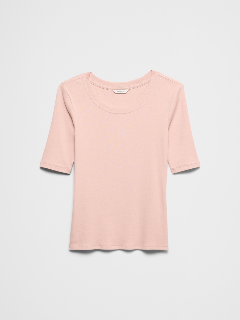 Ribbed Elbow-Sleeve T-Shirt