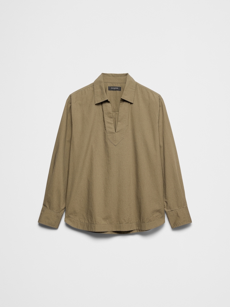 Cotton Collar-Neck Tunic Top