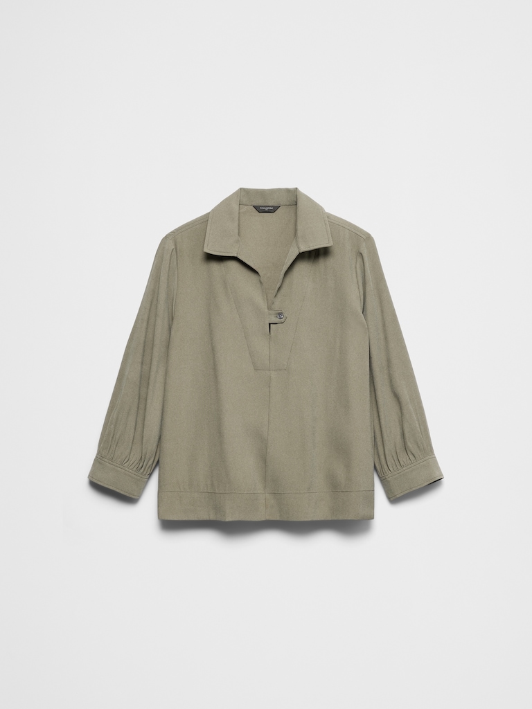 Collared-Tab Pullover Top