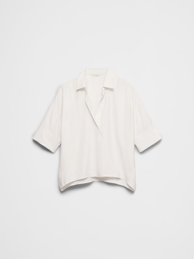 Drapey Twill Collared Popover Top