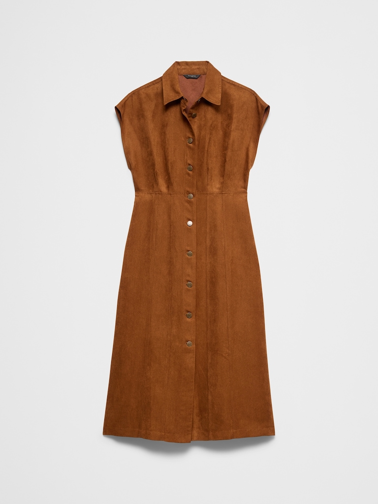 Vegan Suede Seamed Midi Shirtdress