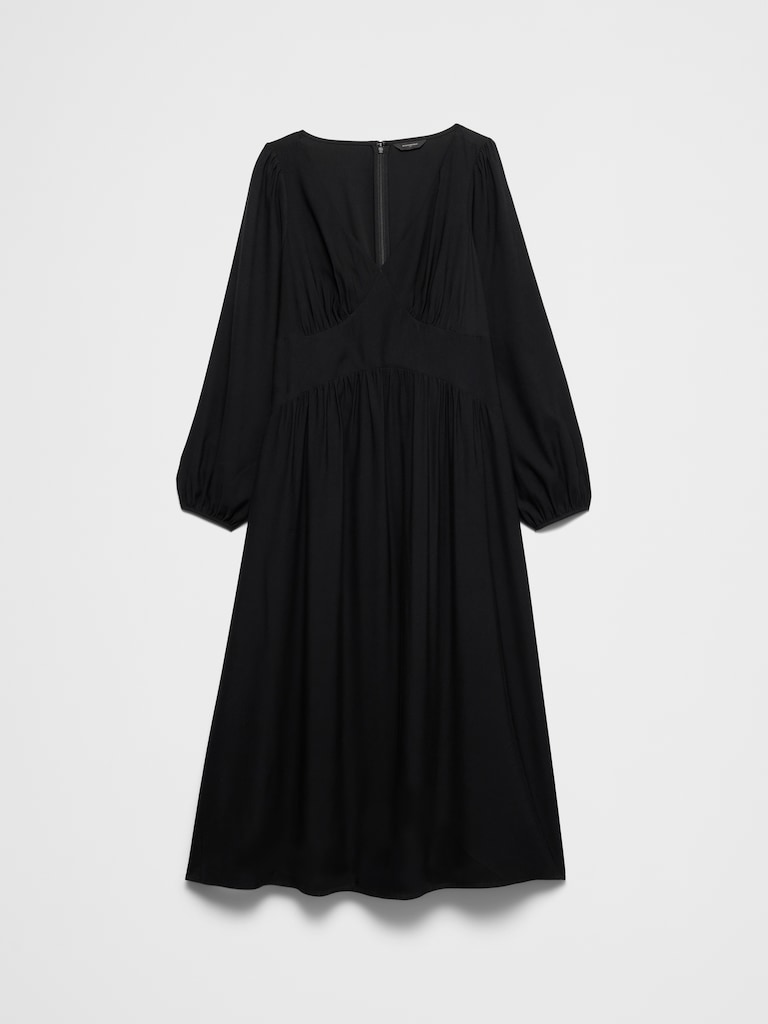Arched-Yoke Midi Dress