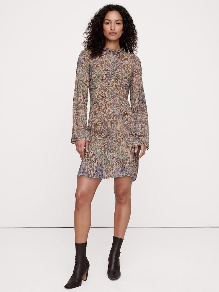 Georgette Ruffle-Neck Mini Dress