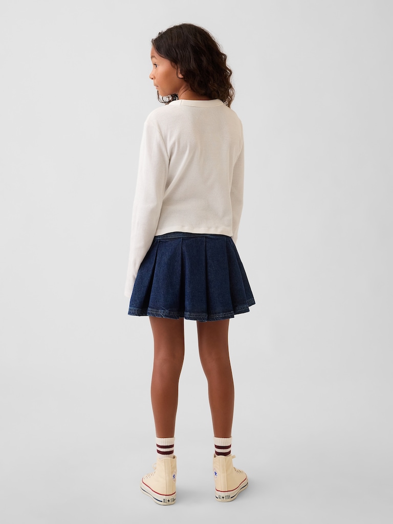 Kids Denim Pleated Mini Skirt