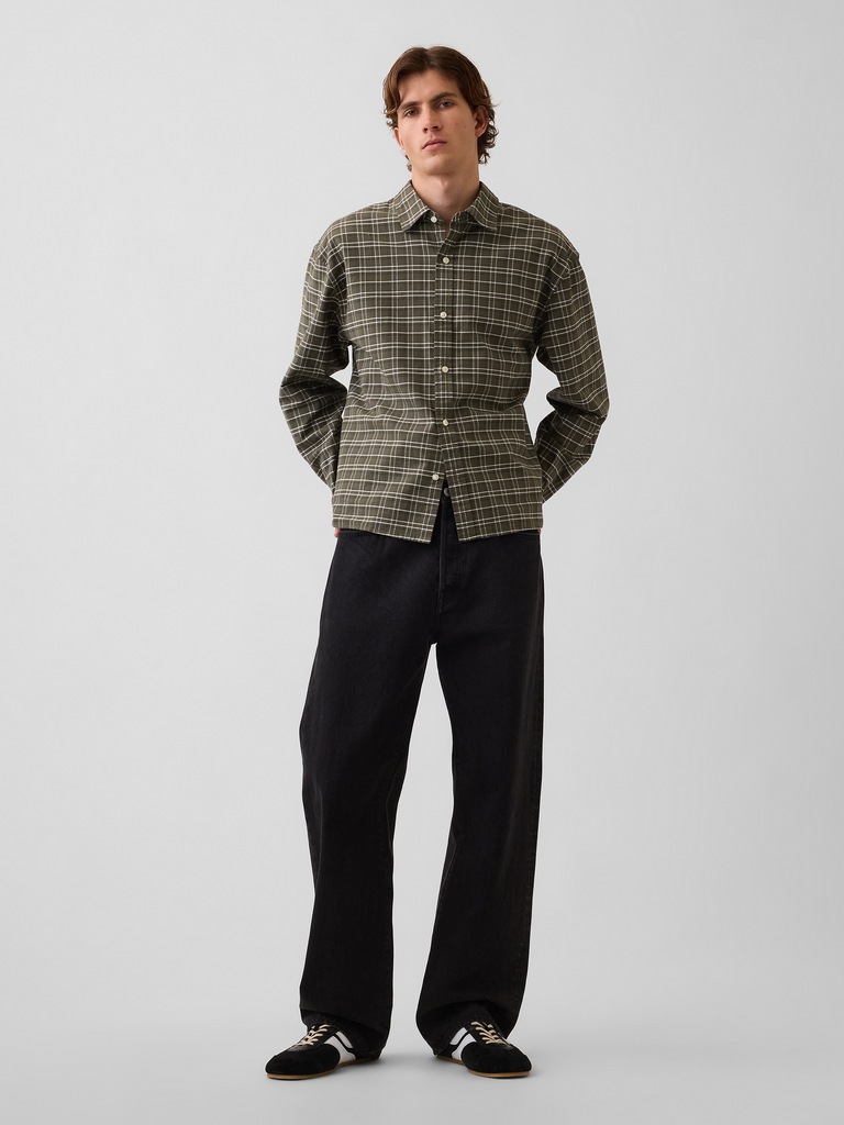 Relaxed Crop Straight-Hem Oxford Shirt