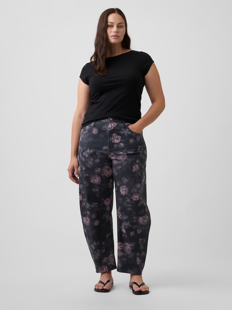 High Rise Print Barrel Jeans