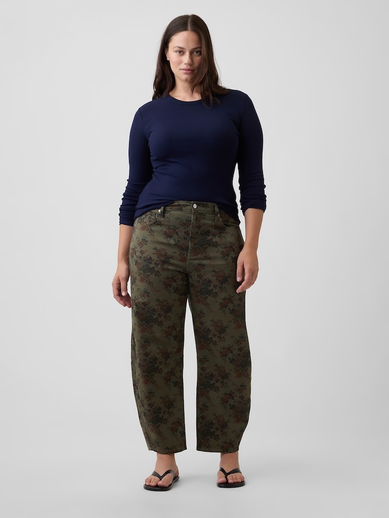 High Rise Print Barrel Jeans