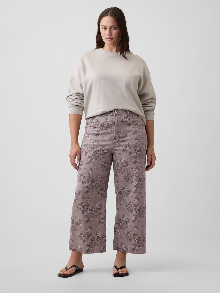 High Rise Wide-Leg Print Crop Jeans