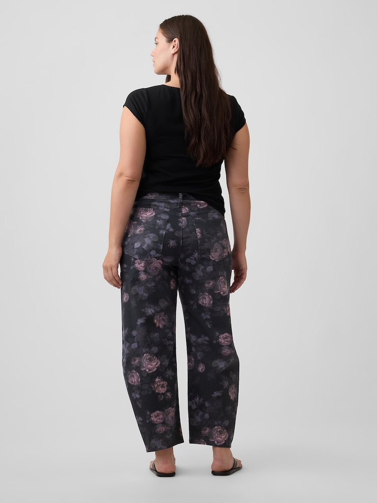High Rise Print Barrel Jeans
