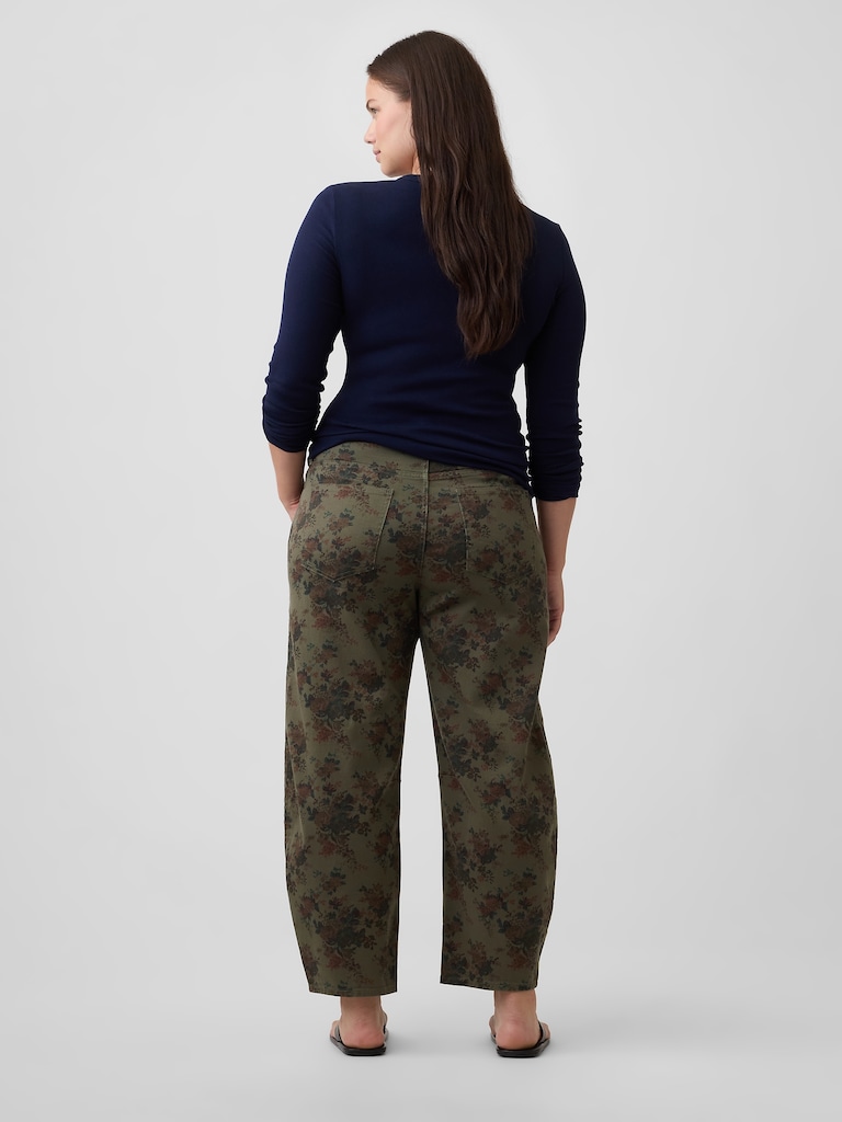 High Rise Print Barrel Jeans