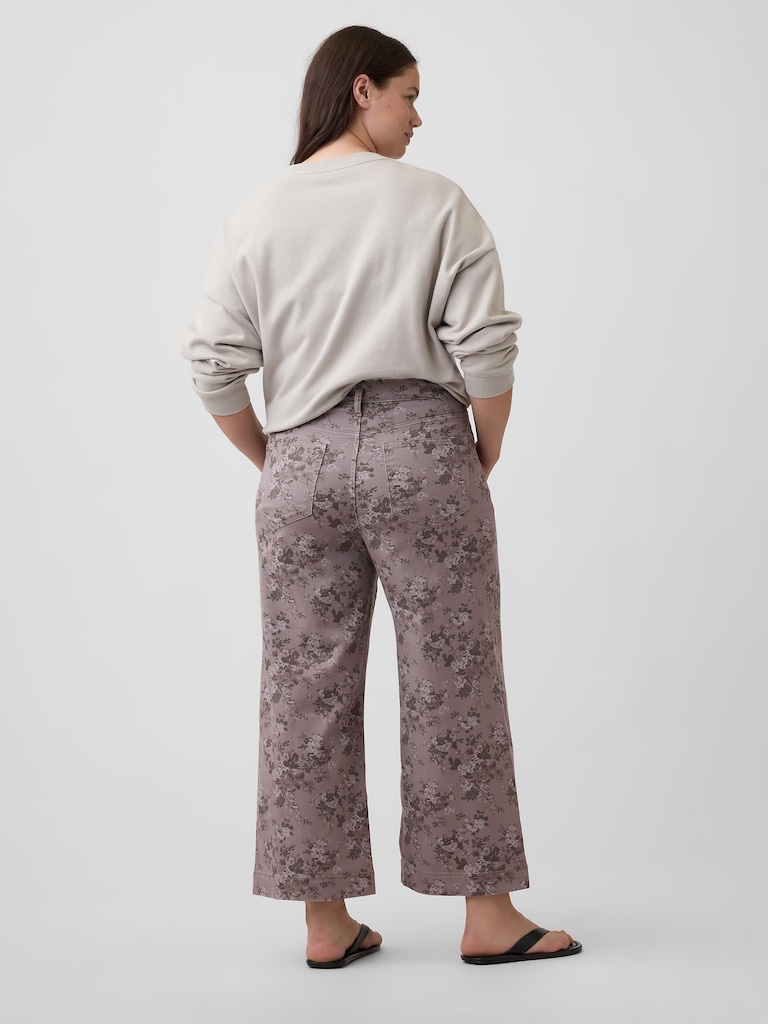 High Rise Wide-Leg Print Crop Jeans