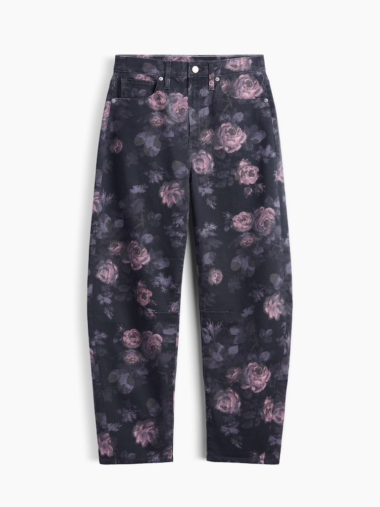 High Rise Print Barrel Jeans