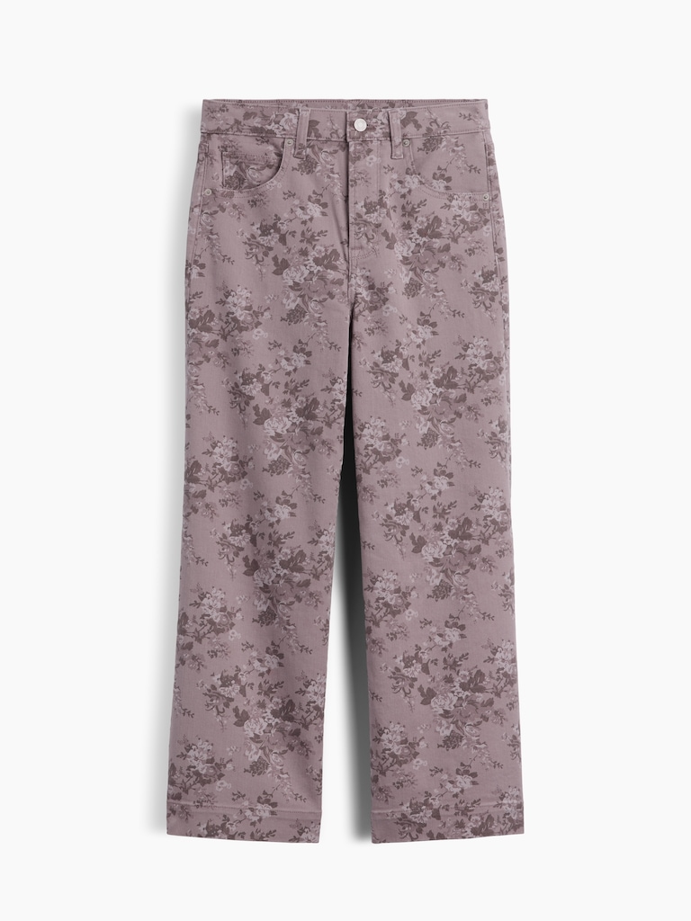 High Rise Wide-Leg Print Crop Jeans