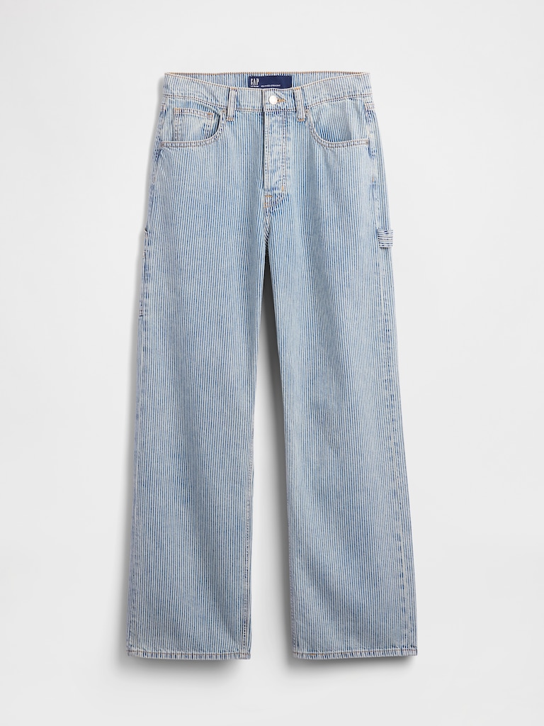 Low Slung Relaxed Straight Railroad Stripe Carpenter Jeans