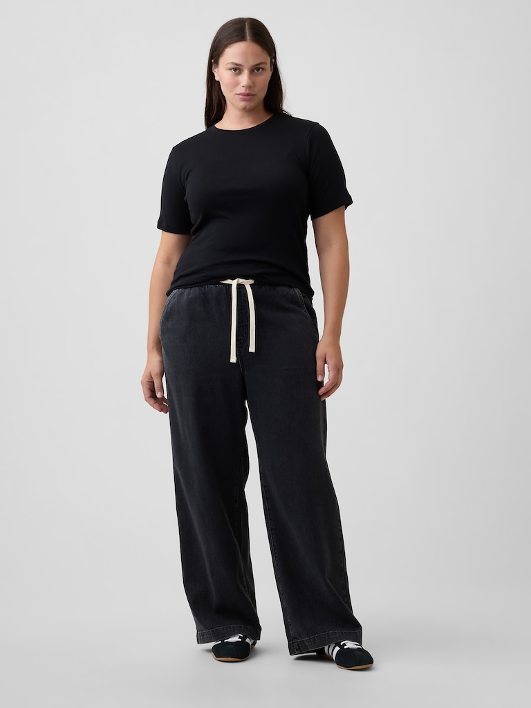 High Rise Pull-On Wide-Leg Jeans