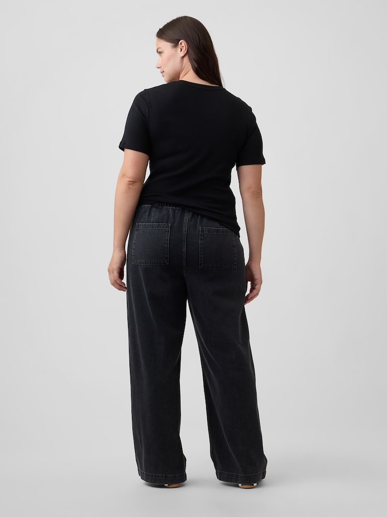 High Rise Pull-On Wide-Leg Jeans