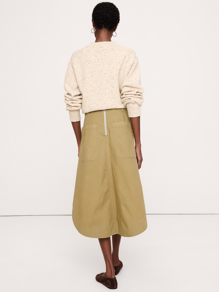 Cotton Canvas Utility Midi Skirt
