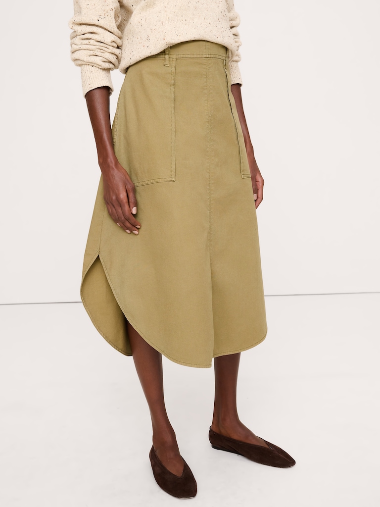 Cotton Canvas Utility Midi Skirt