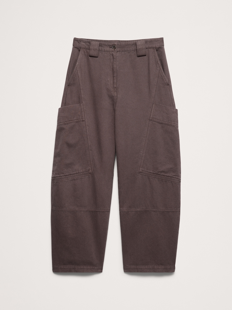 High-Rise Cotton-Linen Barrel Pant
